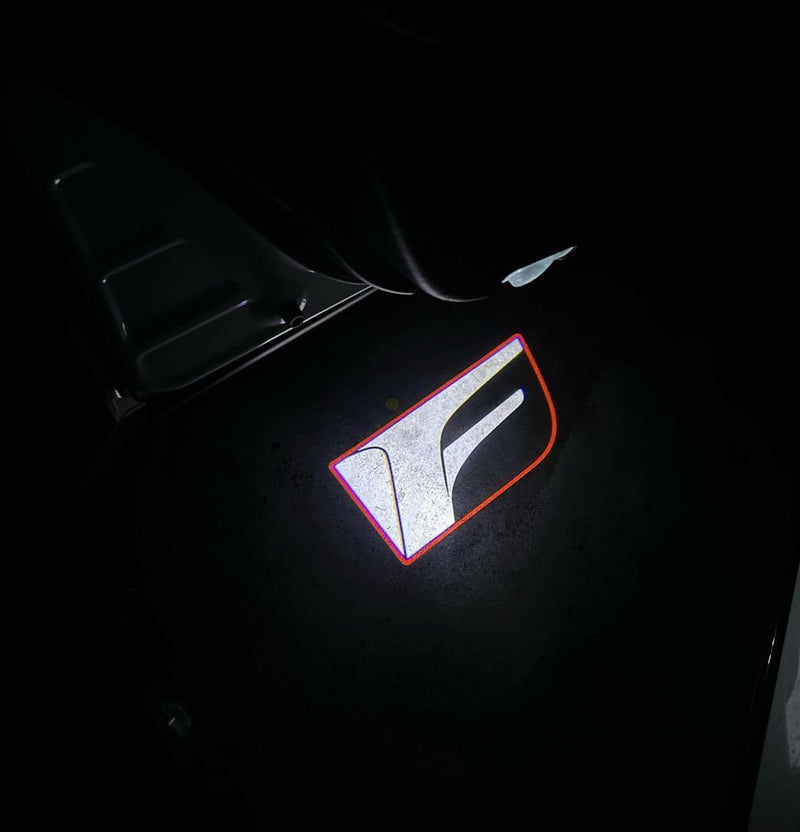 Lexus F (RED OUTLINE) Custom 2Pcs Entry LED Logo Light Car Adjustable Angles [Bright]